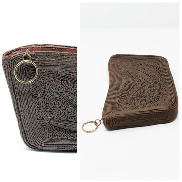 Vintage VTG 1940s Brown Corde Zipper Clutch | Clutches | Purses | Bags | Wedding - Picture 7 of 10